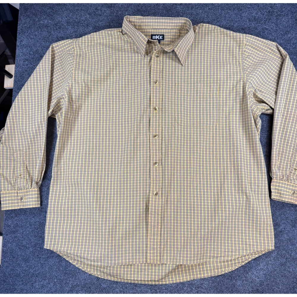 #148 BKE Mens XXL Yellow Plaid Long Sleeve Button Down Shirt Pocket Cotton XXL